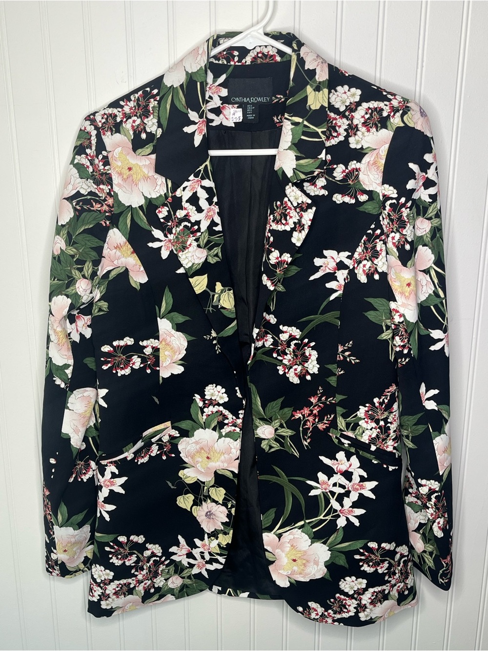 Cynthia Rowley Black Blazer Floral Spring Colorful Print Jacket Professional Sm